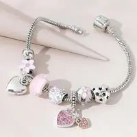 Love Heart Flower Glass Pendant Charm Bracelet Classic Pink White Crystal Stone Adjustable Bead Bracelet Silver Gold Color