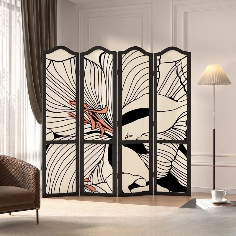 French retro screen, partition folding mobile living room entrance bedroom blocking modern simple home solid wood folding screen