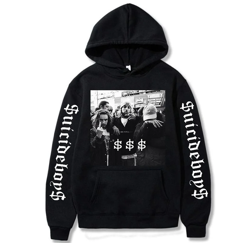 Suicideboys Print Hooded Sweatshirt Long Sleeve Pullover Inside Fleece Front Pocket New Popular Street Fashion Streetwear