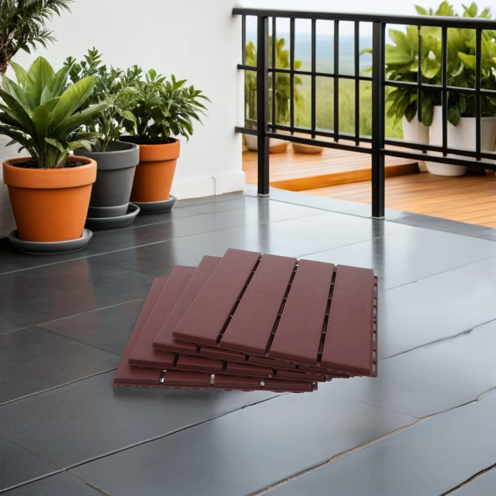 

4pcs Wood Plastic Composite Deck Tiles Interlocking Outdoor Flooring For Garden Balcony Patio Backyard Self-Assembling Plastic