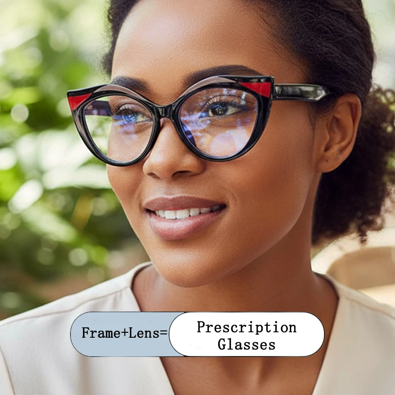 

New Square Women Multicolored Cat Eye Frame Photochromic Prescription Glasses Anti Blue Light Long Sight And Far Sight Eyewear