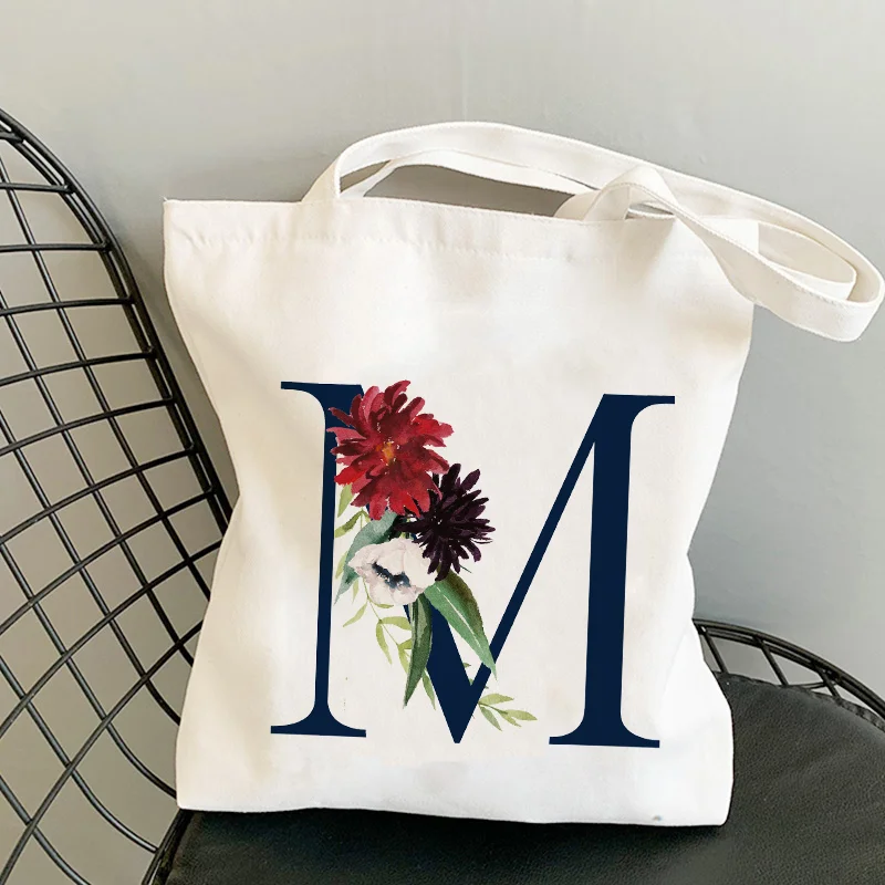 Fashion shopper White shoulder bags Tote bag BAG Black Flower Letters Custom Name DIY Shopping Bag Print Women Shopper Bag Women