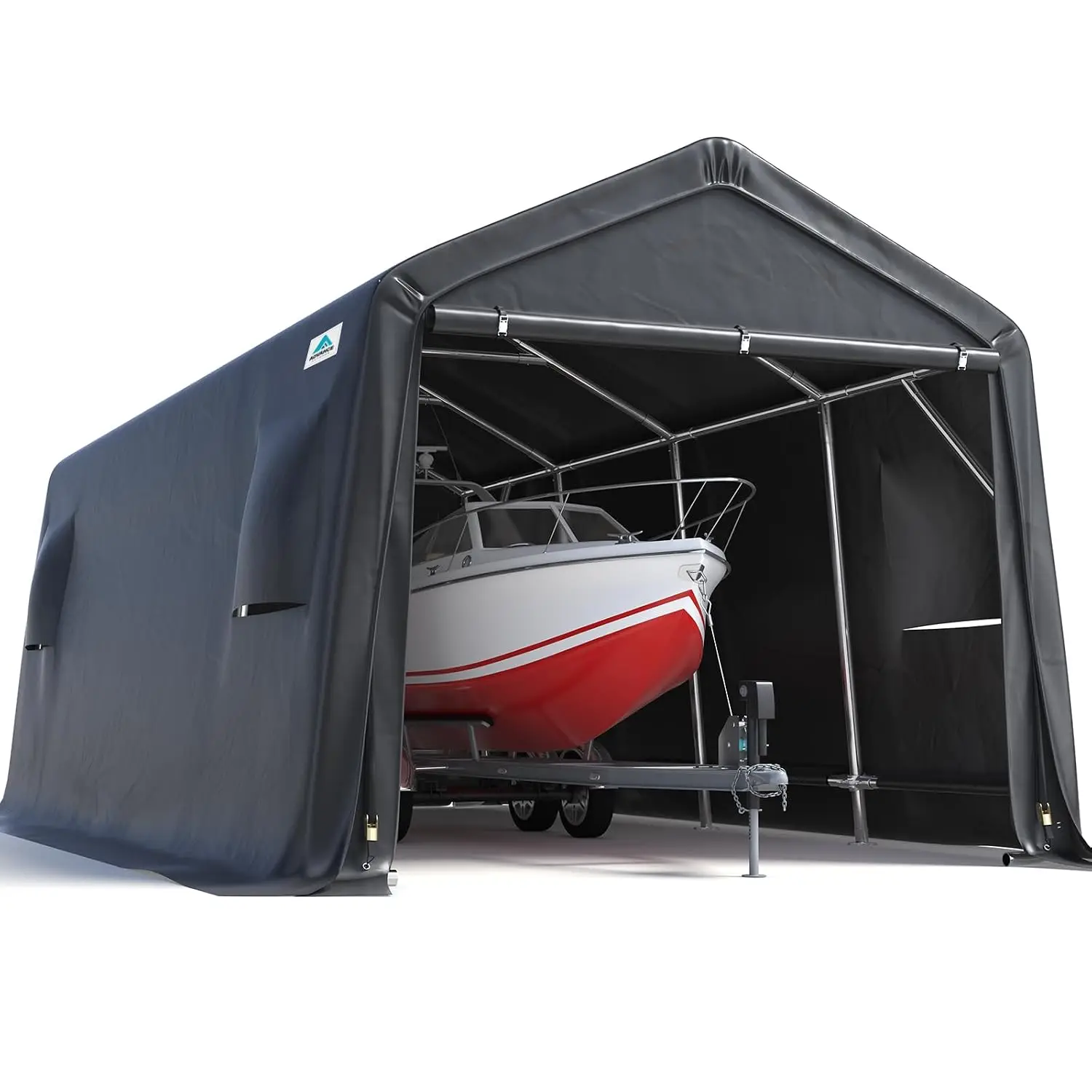 10X15 ft Garage Shelter Steel Metal Peak Roof Portable Storage Shed Carport for Motorcycle Boat, or Garden Tools