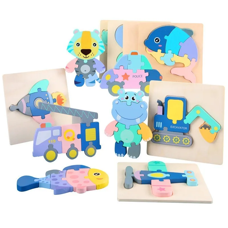 Novo 3d tridimensional fivela de madeira educação infantil animal tráfego quebra-cabeça brinquedo educativo