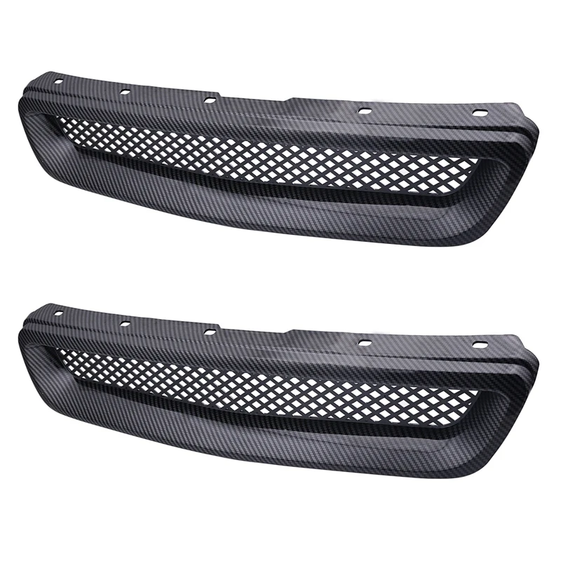 

2X Car Carbon Fiber Mesh ABS Front Hood Grille Grill For 96-98 Honda Civic EJ/EK JDM Type R