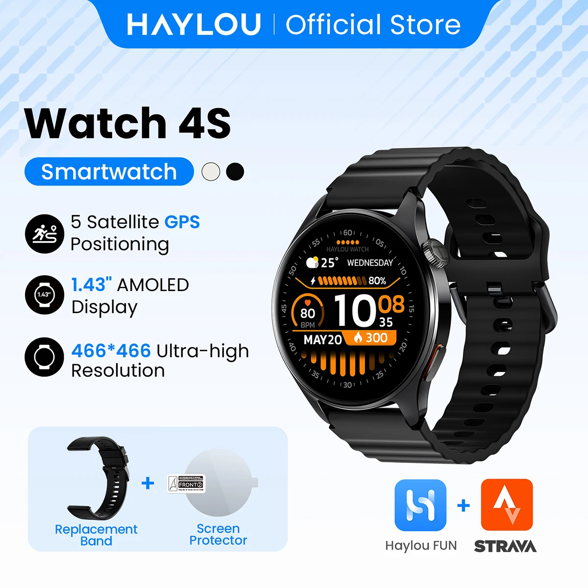 HAYLOU Watch 4S GPS Smartwatch 1.43” HD AMOLED Display 5 Satellite GPS Positioning 120+ Workout Modes Sport Fitness Smart Watch