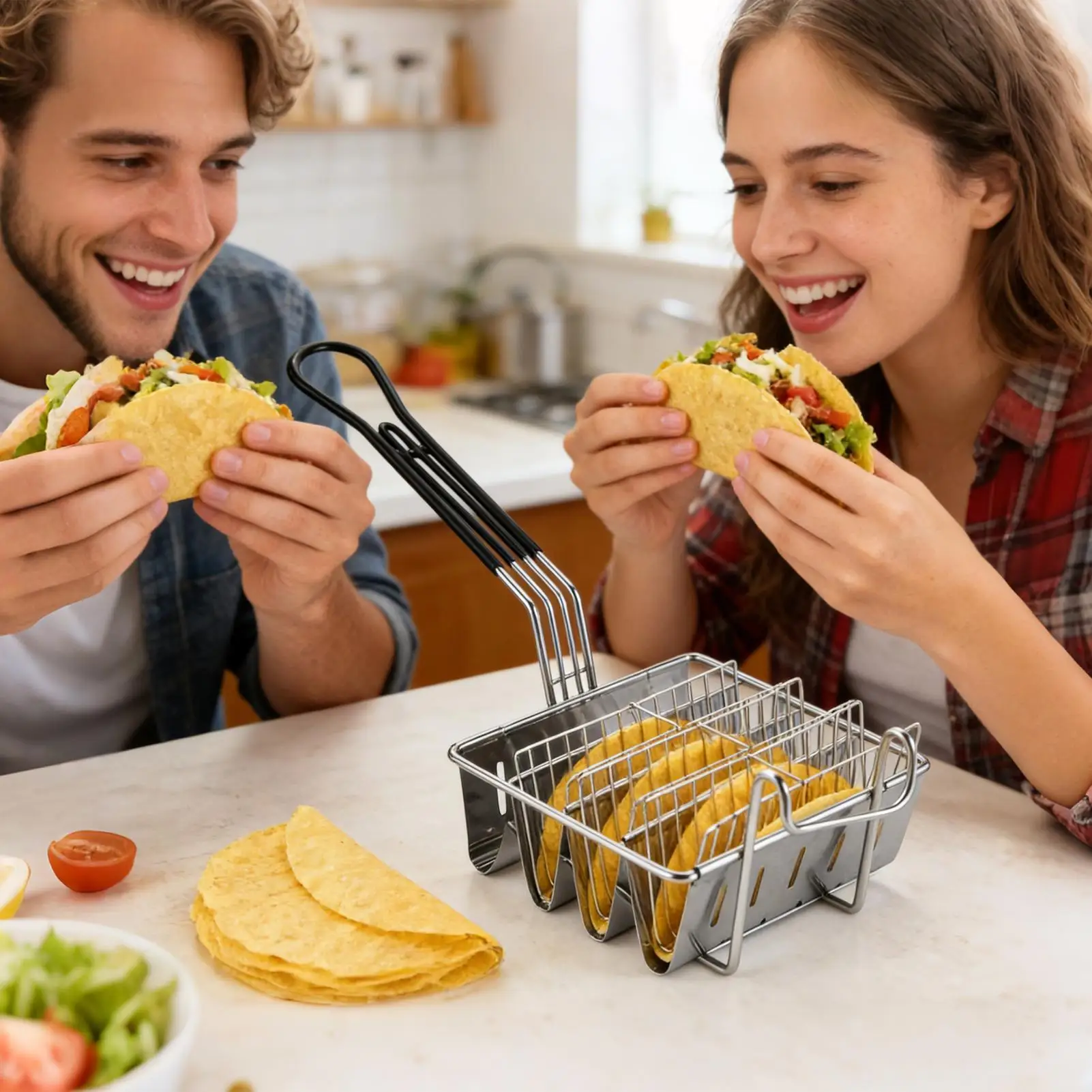 Taco Shaper for Frying 4 Shells Stainless Steel Tortilla Fried Mold Taco Fry Basket for Party Restaurant Catering Home Kitchen