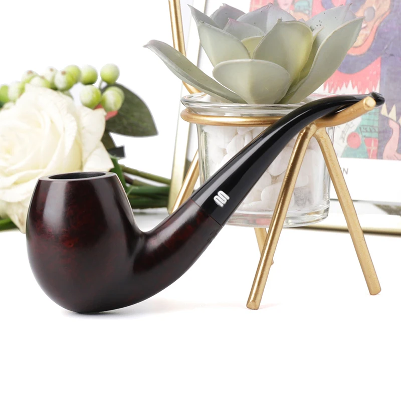 MUXIANG BriarWood Smoking Pipe Handmade Bent Stem Tobacco Pipe 9mm Filter Activated Carbon Filter with 10 Cleaning Tools aa0014s