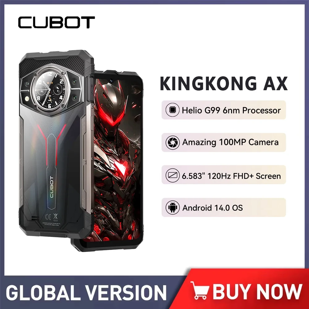 Cubot KINGKONG AX Ultra-thin Rugged Smartphone Android 14 24GB RAM(12+12GB)+256GB ROM Mobile Phone 100MP 33W 120Hz Cellphone NFC