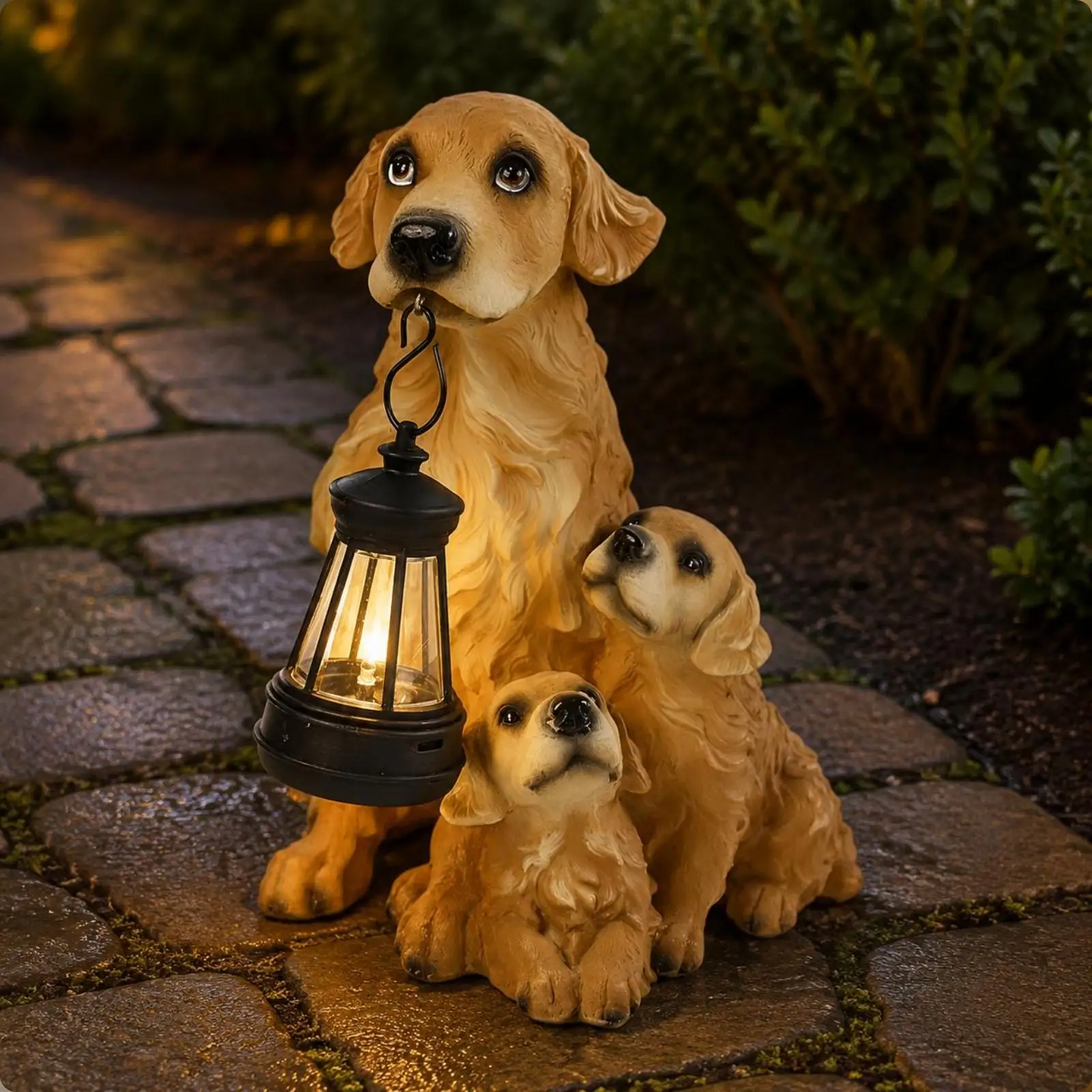 Hanging Lantern Dog Statue Realistic Textured Coat Texture Dog Lantern Sculpture Painted Finish Resin Pet Figurine
