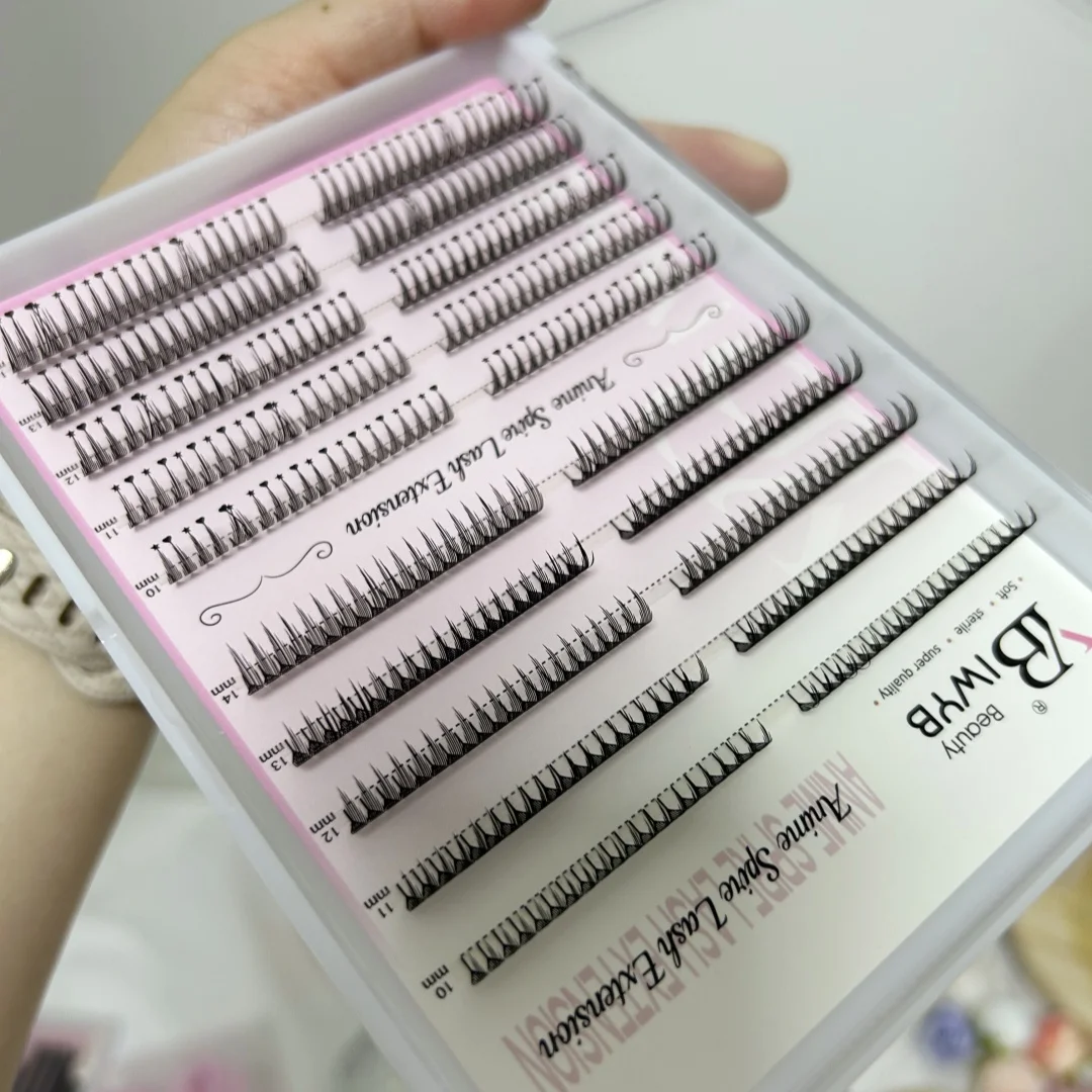 IWYB 10 خطوط كوميك سباير الرموش تمديد ريشة شكل الفردية جلدة مزيج مجموعة أنيمي جلدة أدوات ماكياج