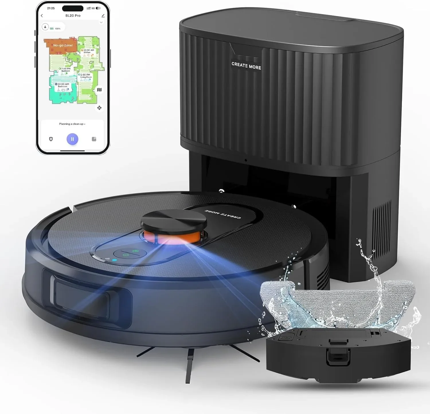 Robot Vacuum and Mop with Self-Emptying, 5000Pa Robotic Vacuum with Mapping