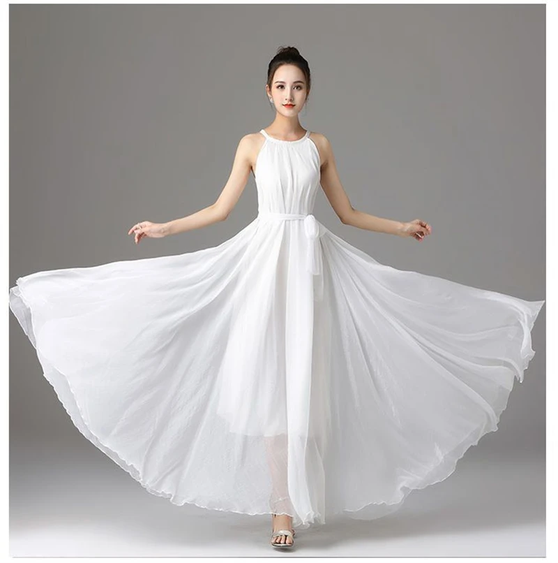 New Summer Chiffon Extra Long Large Swing Dress Women Solid Chiffon Beach Dress Summer Bohemian Maxi Dress Ladies Party Vestidos