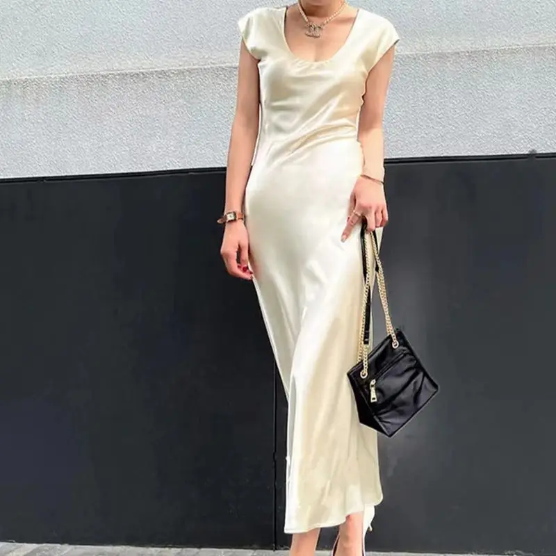 Summer Robe long Maxi Dress Fashion Elegant Women's Acetate Satin Dresses Sexy Sleeveless Party Dress