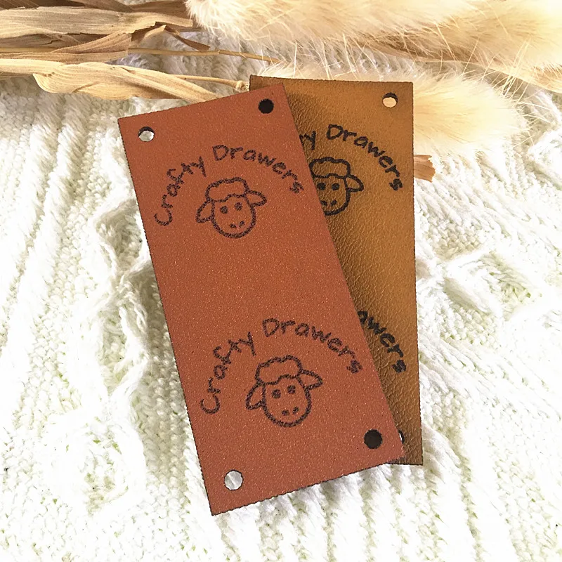 

30pcs Sewing leather tags custom logo Handmade labels for knitting hats Personalized fold over clothes crochet label rectangle