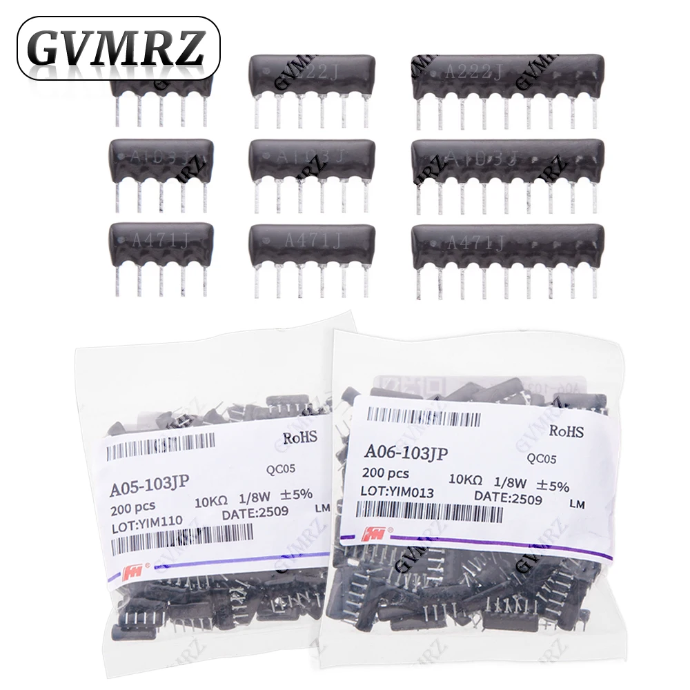 10pcs/200pcs 1K 1.5K 2K 2.2K 3K 5PIN 6PIN 9PIN exclusion Network Resistor array DIP 220R 330R 470R 510R 560R