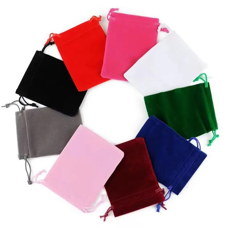 

100 Pcs/Lot 7*9cm Small Drawstring Velvet Pouches & Bags For Jewelry Gift Packaging Bag Necklace Earrings Ring Colorful Pouch