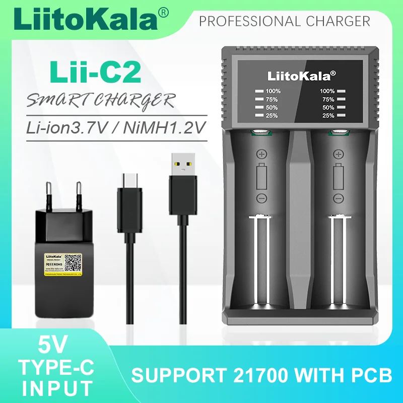 LiitoKala LII-CH2 Lii-C2 Lithium Battery Multifunctional Charger For 3.7V 21700 18650 26650 17500 1.2V AA AAA SC Batteries