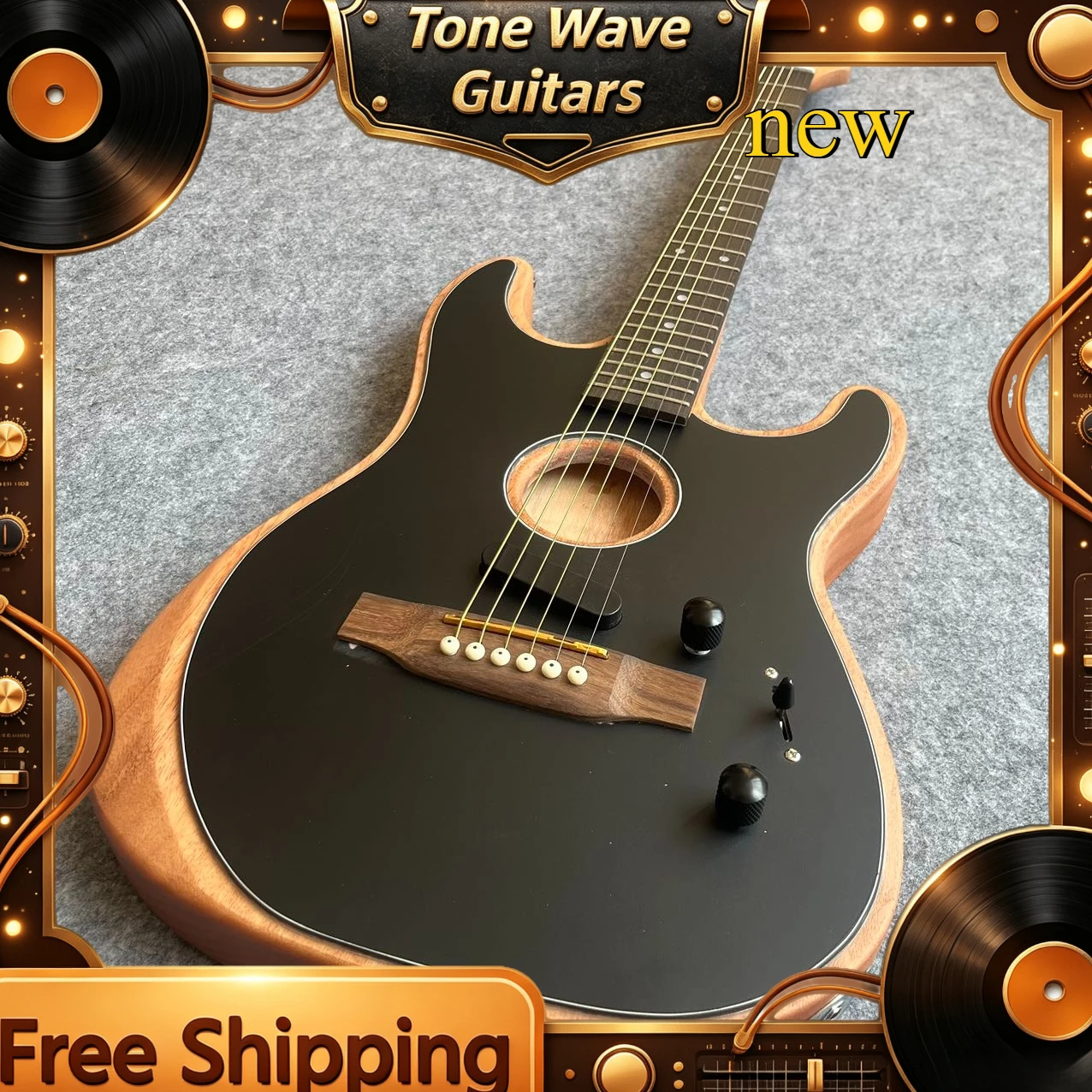 Black Top Wood Binding Acoustic Electric Guitar Mahogany Body Rosewood Fingerboard Built-in Pickup Stage Playing Guitar Hot Sale