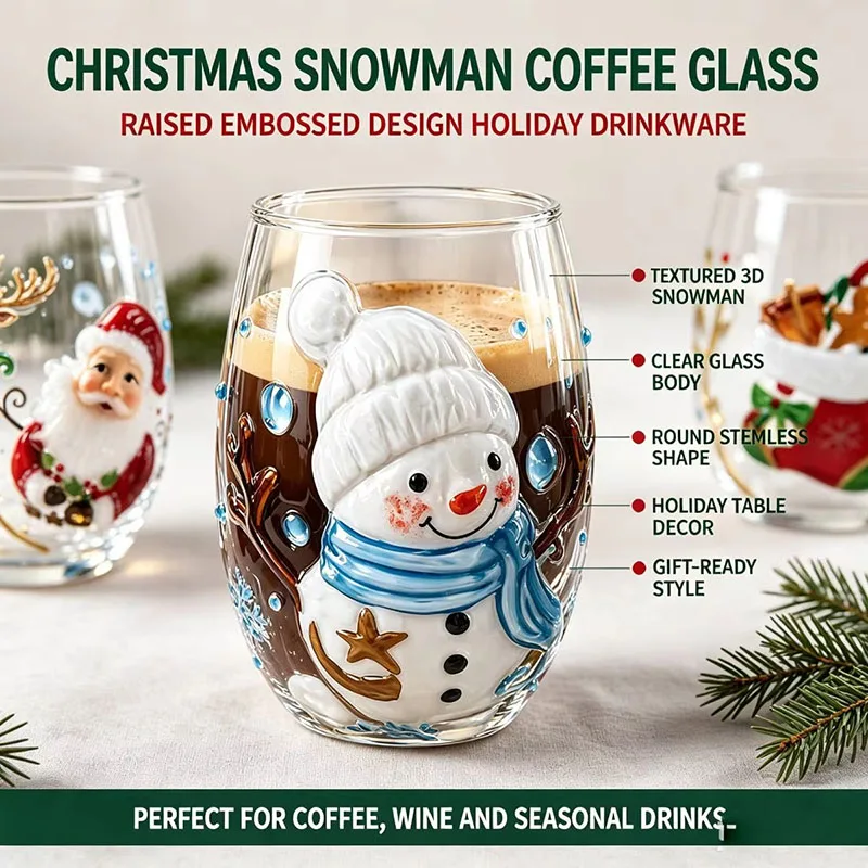 X-mas Drinking Glasses Christmas Stemless Wine Glasses Magical Christmas Glass Cup For Coffee Cocktails Whiskey Soda