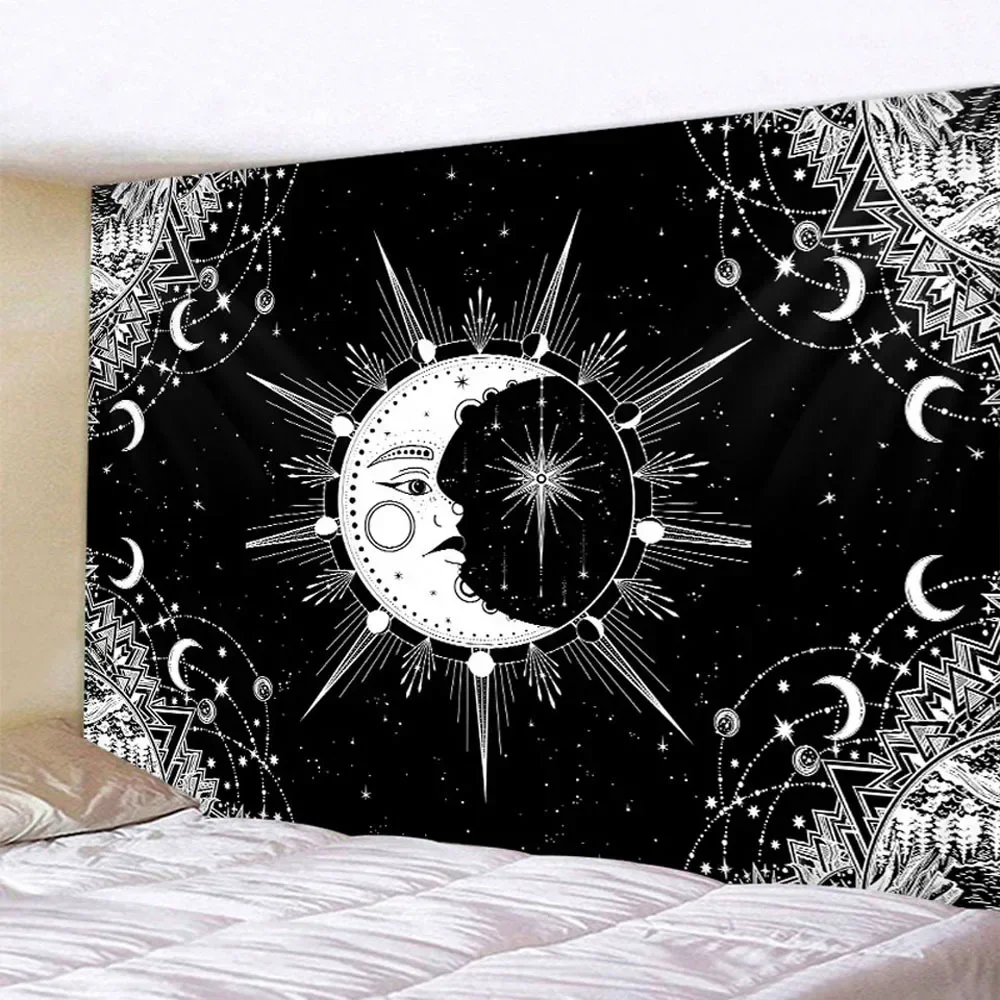 Tarot Tapestry Wall Hanging Astrology Divination Bedspread Beach Matwitchcraft Hippie Mandala White Black Sun Moon Tapestry