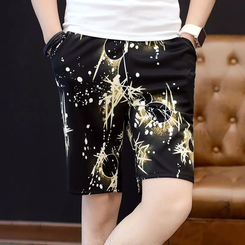 Summer New Men\'s Casual Beach Pants Printing Elastic Waist Pockets All-match Plus Size Trend Shorts Vintage Fashion Men Clothing