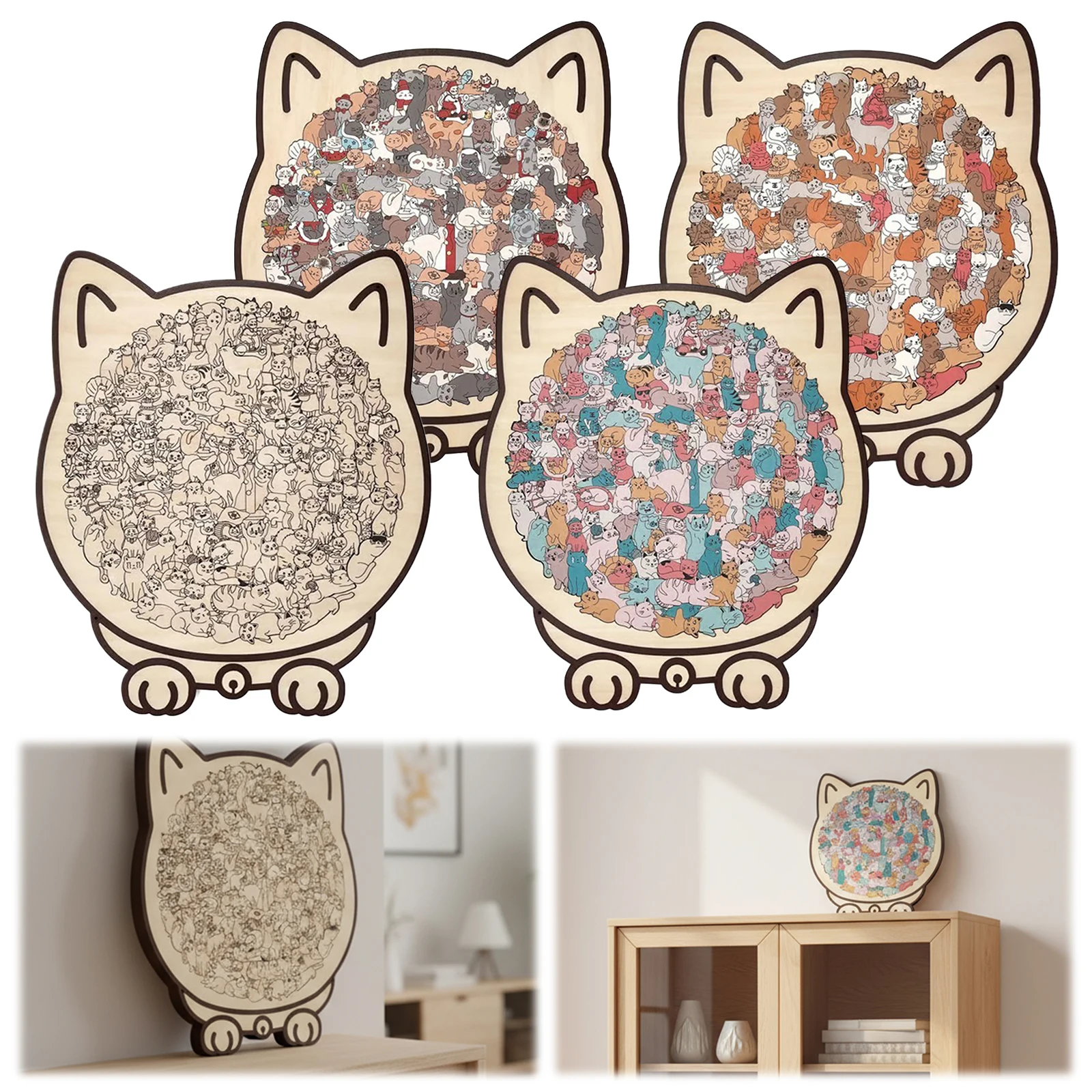 

135-Piece Wooden Irregular Puzzle Morandi Cat Shaped Kids Creative Cat Shape Puzzles Cat Animal Puzzles Games Fun Children Toys