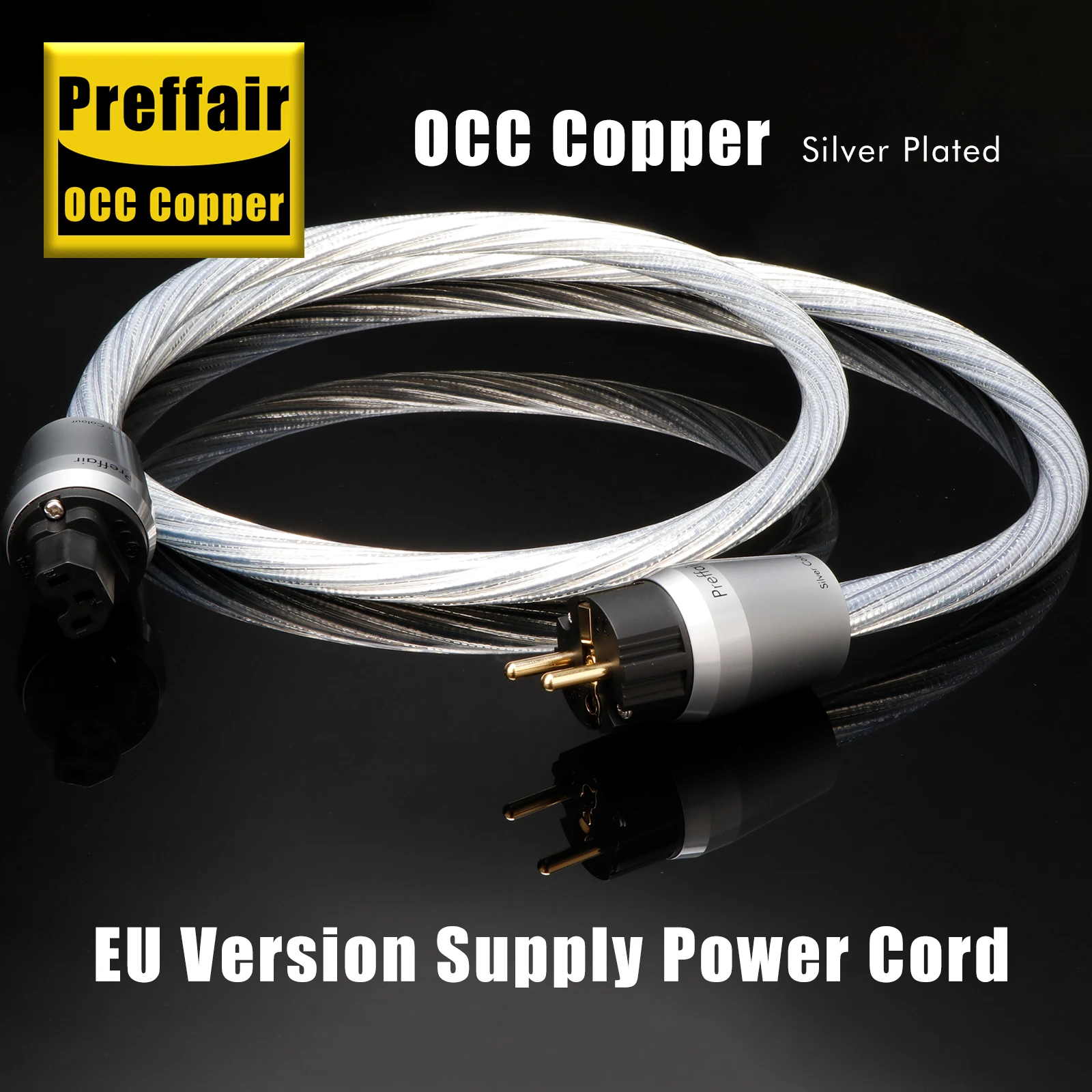 

hifi power cord audiophile 7n OCC silver plated conductor audio power cable TSC shielded EU / US 24K Gold plated plug