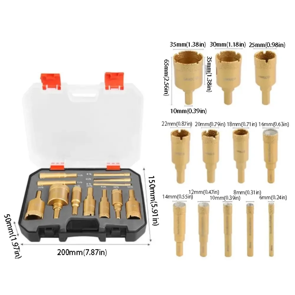 

Vacuum Brazed Adamas Drill Bits 6-35mm Size Gold Color Core Drill Bit 12pcs Set Adamas Coated Drill Granite Processing