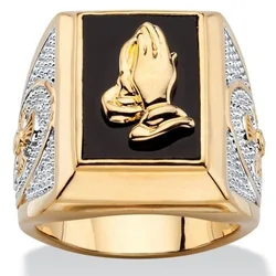 Gold-Plated Stainless Steel Ring For Men Trend Personality Praying Hand Finger Ring Male Fashion Party Jewelry