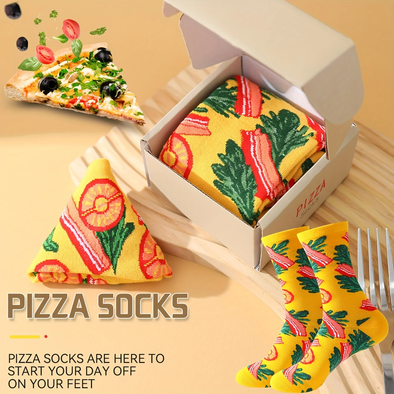 A pair of pizza new strange gift socks are comfortable and breathable suitable for Christmas Valentine\'s Day gifts on Halloween