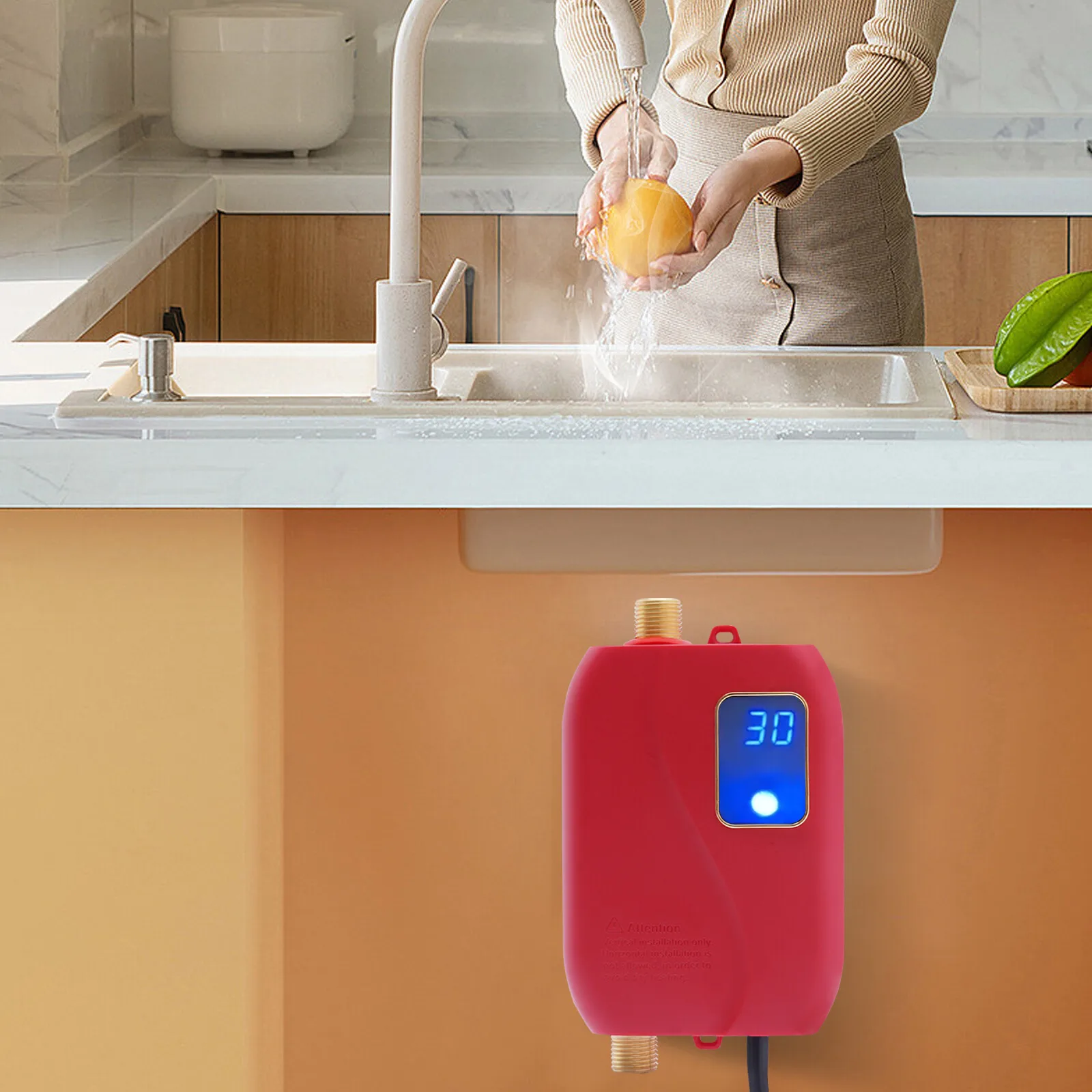 

Mini Tankless Electric Water Heater Electric Instant Hot on Demand Hot Water Eco for Kitchen Water Daily Washing Bars Red