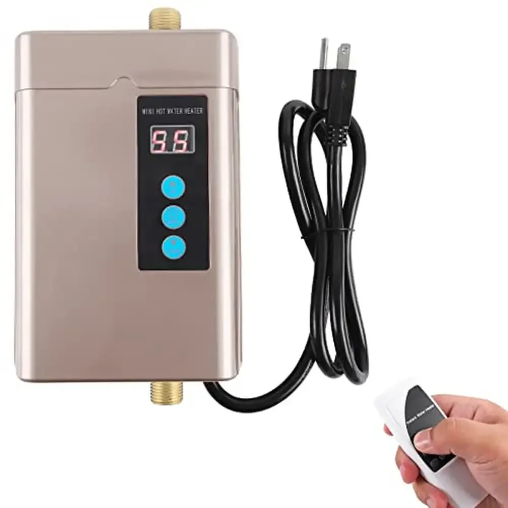 

Electric Water Heater 110V 3000W Mini Tankless Instant Hot Water Kitchen Bathroom Washing Gold Adjustable Temperature Control