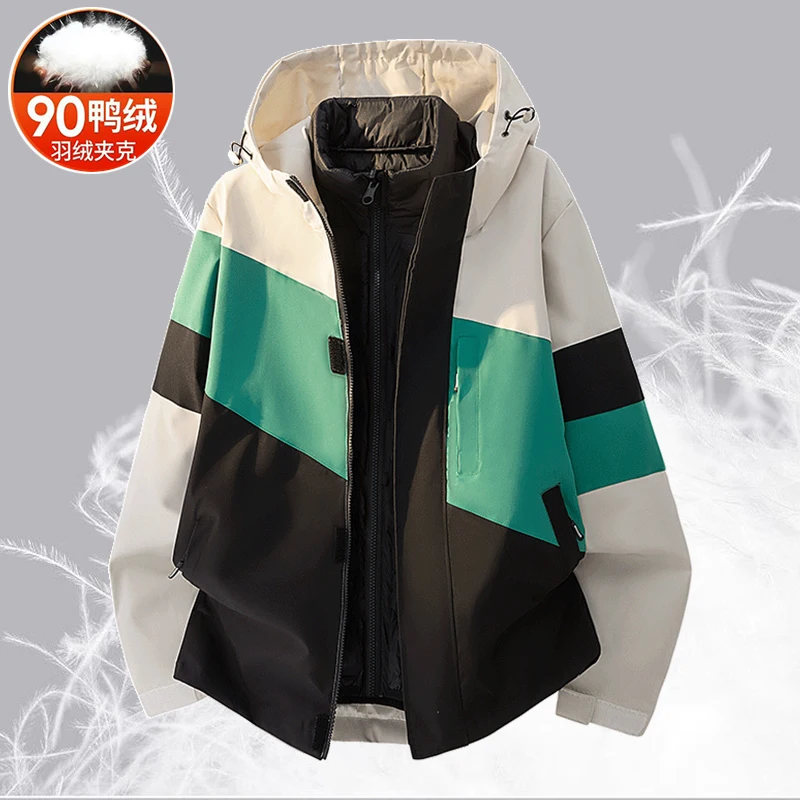 

Waterproof three-in-one down jacket, men's workwear, windbreaker, youth warm large size trench coat baseball jacket coats
