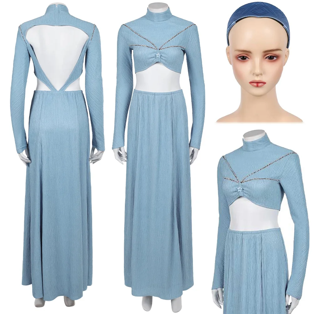 

Fancy Dress Padme Cosplay Amidala For Women Blue Dress Headband 2002 Movie Space Battle Episode II Costume Adult Woman Outfits