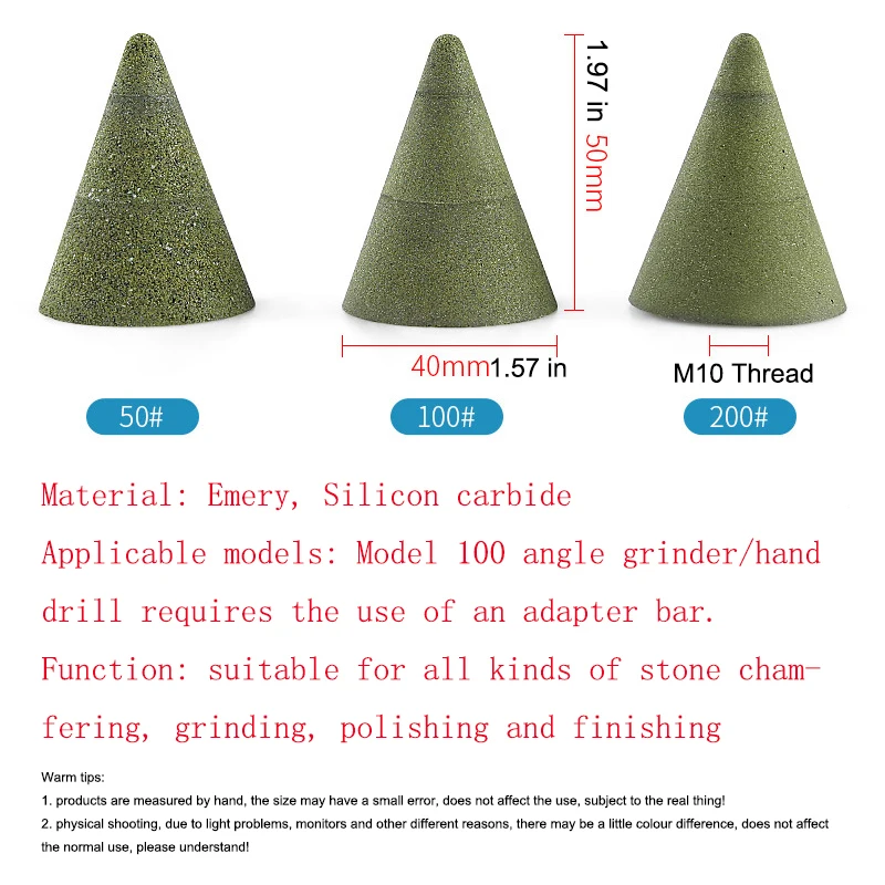 1pc 50/100/200Grits Cone Shape Diamond Polishing Wheel Stone Grinding Head Tile Trimming Granite Marble Angle Grinder Tool Parts