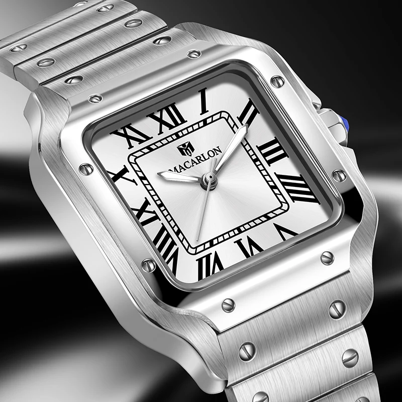

Механические часы MACARLON из нержавеющей стали, водонепроницаемые деловые часы, мужские часы, лучшие брендовые роскошные часы для мужчин