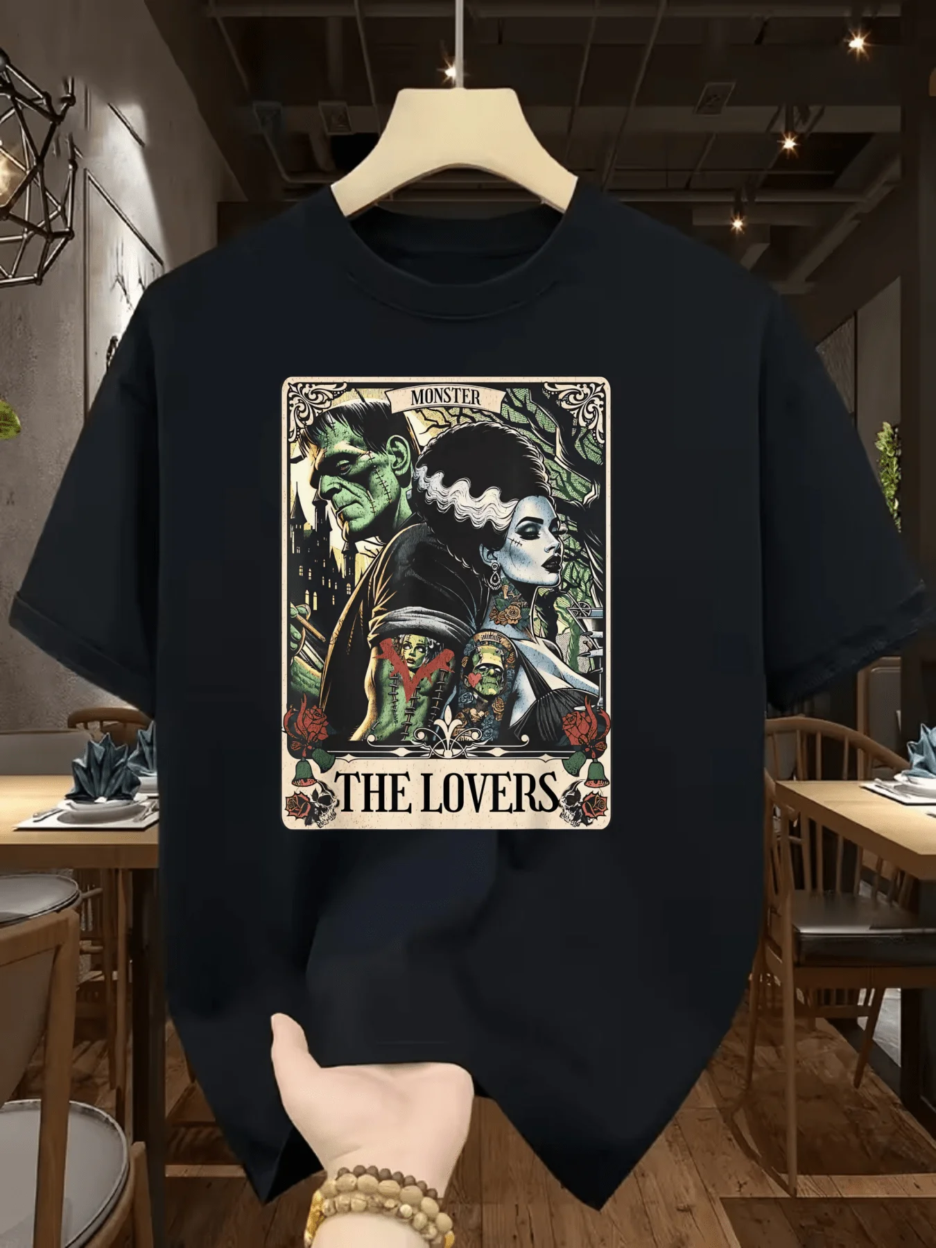 Dark Retro Monster Lover Printed Short Sleeves, Men's Street Cool Sports T-shirt, Personalized Casual Top