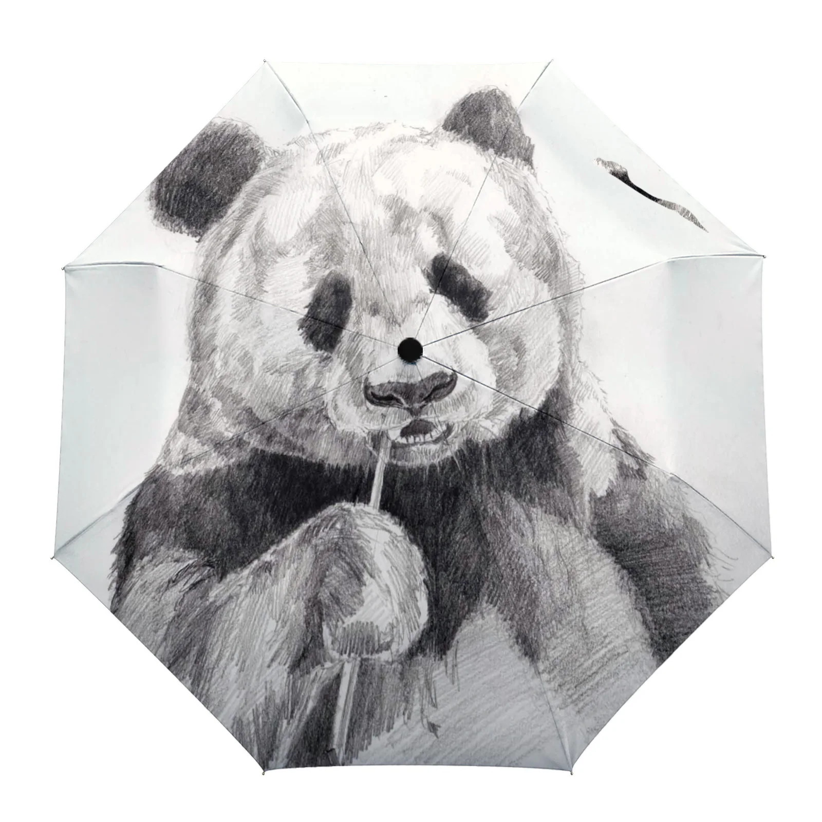 Panda Drawn Pencil Drawing Fully-automatic Outdoor Umbrella Eight Strands Foldable Umbrella Sunny and Rainy Umbrella