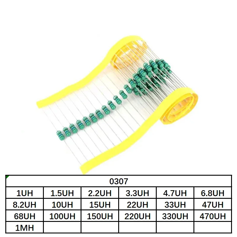 

50pcs 0307 1/4W Color Ring Inductors DIP Inductance 0.22uH 10mH 2.2UH 4.7UH 10 22 33UH 47 68 100 220 330 uH mH