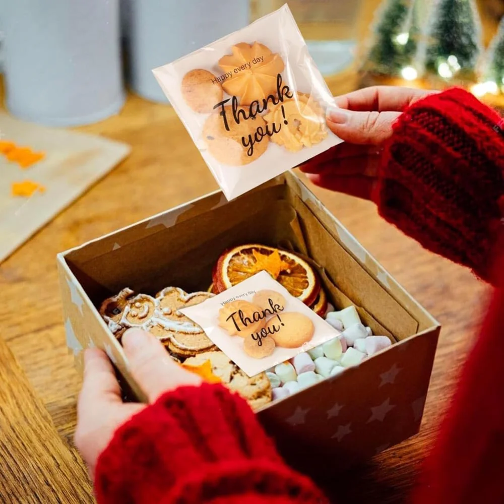 100-1000 قطعة شكرا لك الذاتي ختم أكياس OPP ذاتية اللصق حقائب للهدايا DIY بها بنفسك مجوهرات الكوكيز التعبئة والتغليف تخزين أكياس بلاستيكية