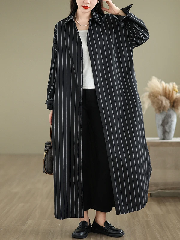 

Women's Lazy Sle Collar irt Dr Striped Color Blo Long Sve Casual Faion Autumn New Arrival Ele Lady's Dr