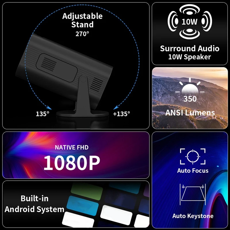 AU61-1080P Projektor HP330 Home Tragbare Mini-Projektion Android HD Praktischer Multifunktionsprojektor
