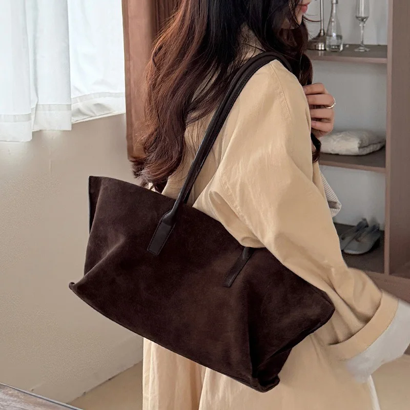 Euro Luxury Style Armpit Shoulder Bags Women New Suede Genuine Leather Handbag Female Large Capacity Vintage Tote Bag