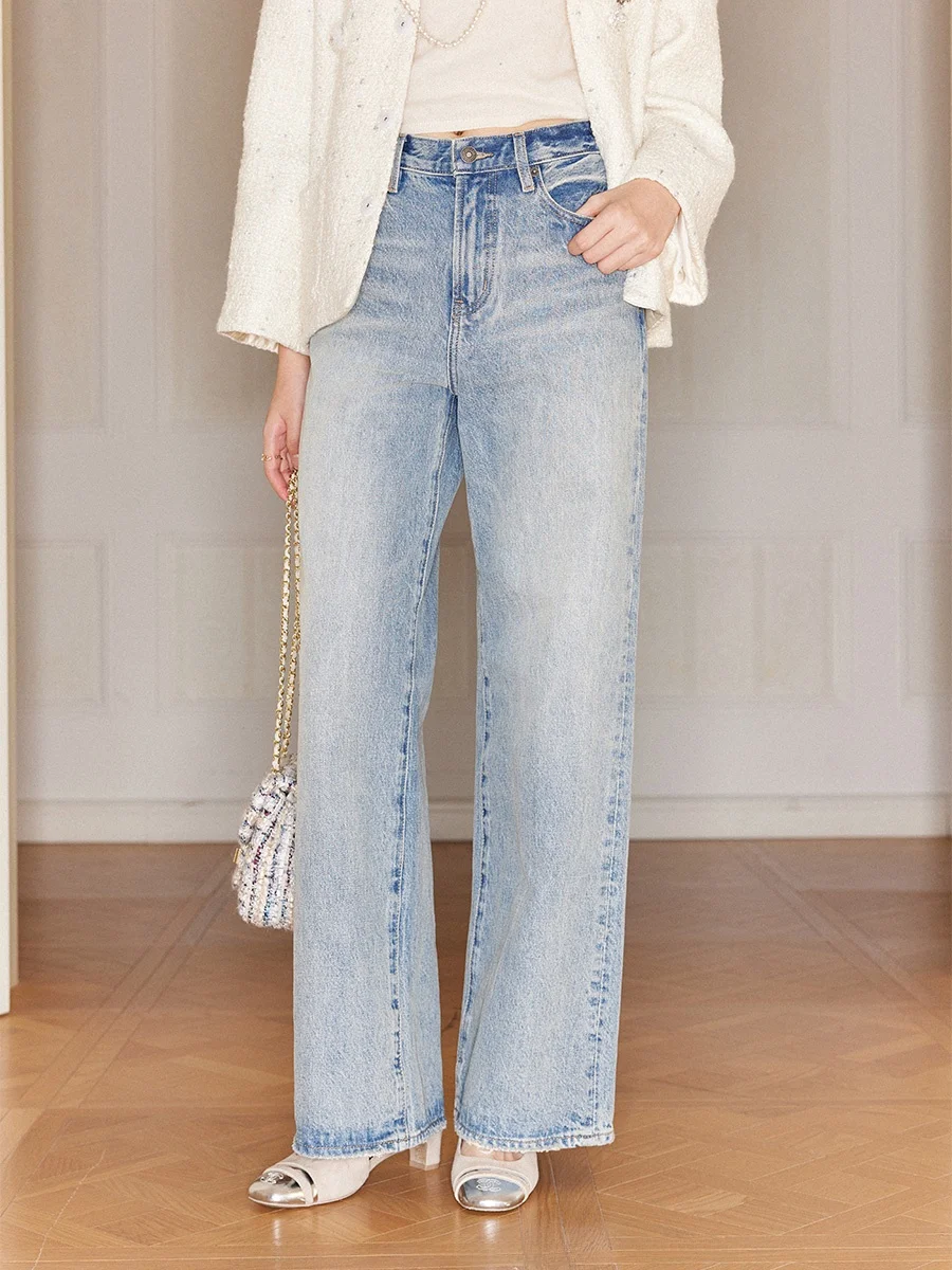 

Джинсы женские Spring 2025 Fairy Moment: прямые, повседневные, универсальные, классические, с высокой талией, свободного кроя, из полиэфирного волокна, с эффектом стройности