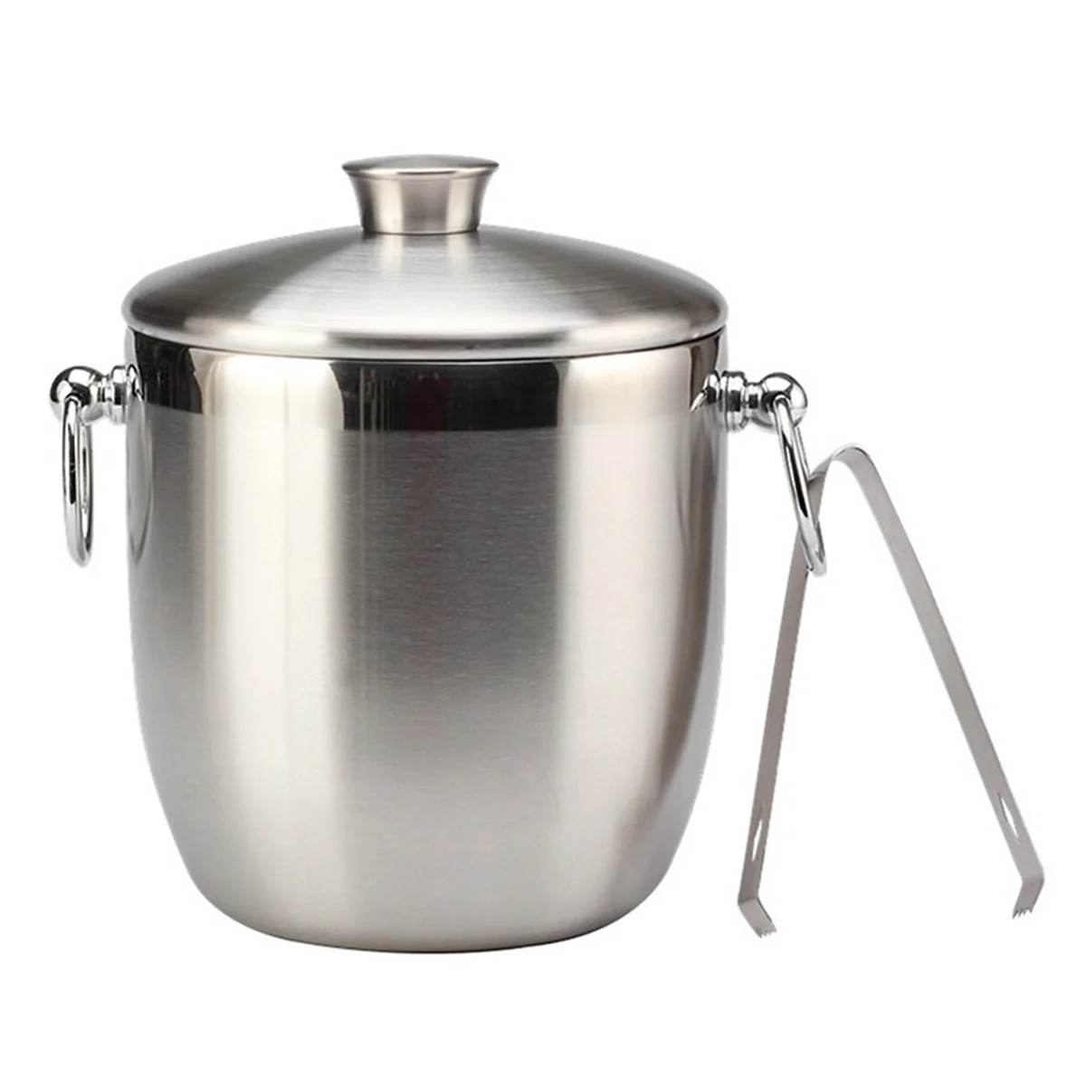 Stainless Steel Ice Bucket with Tongs Liter Double Walled Insulated with Tongs and Lid Ice Container(3L)-A78U