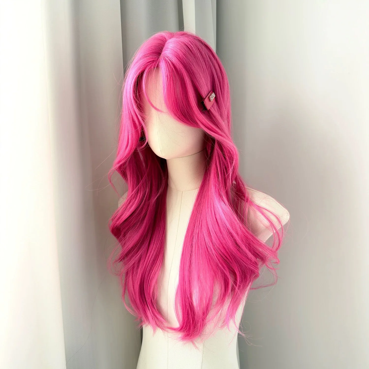 Hot Pink Wavy Wig for Women Long Body Wave 24inch Middle Part Headband Wigs Fashion Girl Synthetic Wigs for Cosplay Daily Use image 3