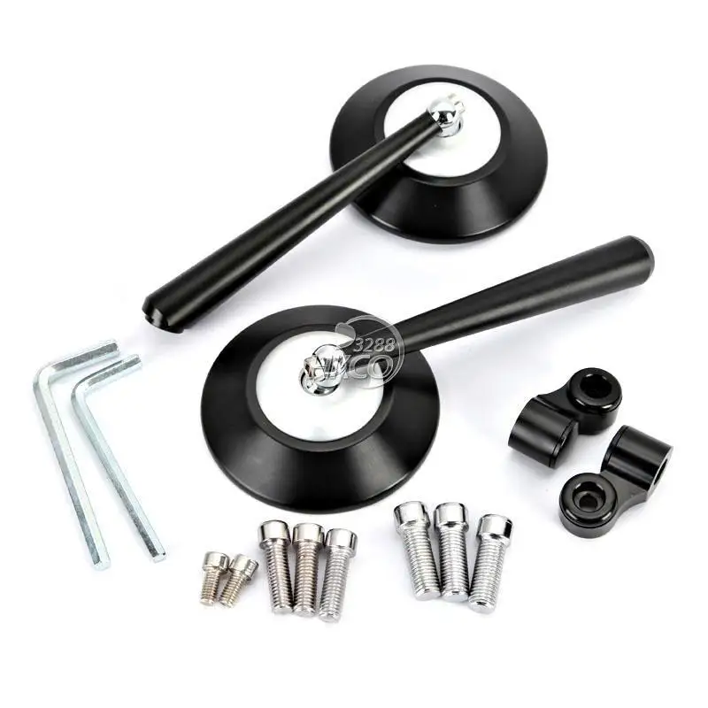 Motorcycle Mirrors Rearview 10mm 8mm CNC Round Black Cafe Racer Motorbike Cruiser Chopper Dirt Street Bike Scooter Accessories