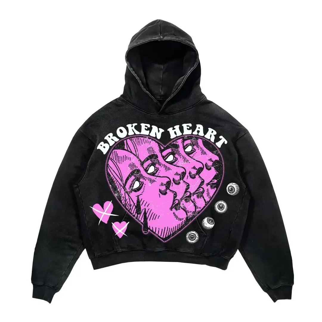 Vintage Women Sweatshirt Goth Oversized Broken Heart Print Streetwear High Quality Hoodie Harajuku Jacket Hoodies Women Y2k Tops