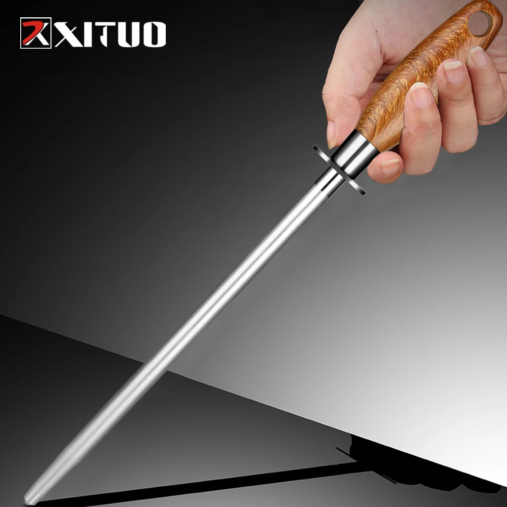 

Knife Sharpening Honing Steel 10 Inch Knife Sharpeners,Kitchen Knives Sharpener Steel Honing Rod, Full Tang Pakkawood Handle